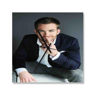 Chris Pine Custom Wall Clock Square Silent Scaleless Wooden Black Pointers