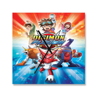 Digimon Fusion Custom Wall Clock Square Silent Scaleless Wooden Black Pointers