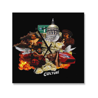 Migos Culture Custom Wall Clock Square Silent Scaleless Wooden Black Pointers