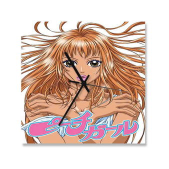 Peach Girl Custom Wall Clock Square Silent Scaleless Wooden Black Pointers