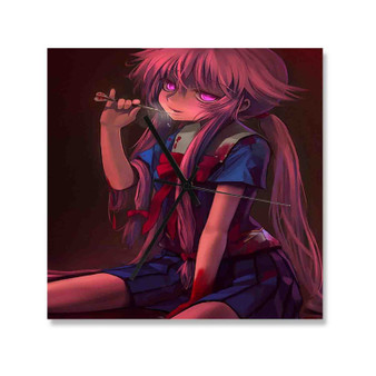 Yuno Future Diary Custom Wall Clock Square Silent Scaleless Wooden Black Pointers