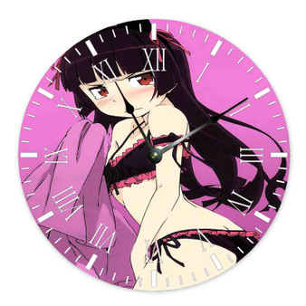 Kuroneko Custom Wall Clock Wooden Round Non-ticking