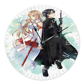 Sword Art Online Kirito and Asuna Arts Custom Wall Clock Wooden Round Non-ticking