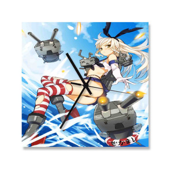 Kantai Collection Sexy Girl Custom Wall Clock Wooden Square Silent Scaleless Black Pointers