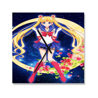 Sailor Moon Best Custom Wall Clock Wooden Square Silent Scaleless Black Pointers