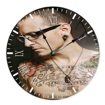 Chester Bennington Tattoo Wall Clock Round Non-ticking Wooden