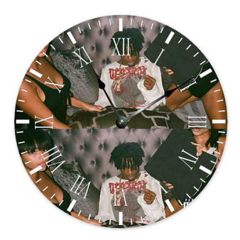 Magnolia Playboi Carti Wall Clock Round Non-ticking Wooden