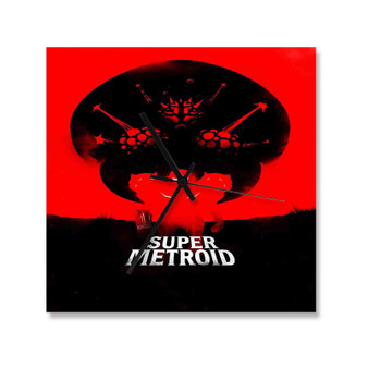 Super Metroid Wall Clock Square Wooden Silent Scaleless Black Pointers