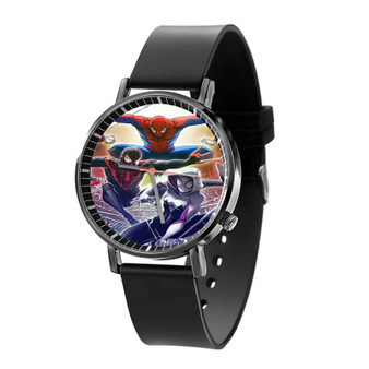 Spiderman Characters Quartz Watch Black Plastic With Gift Box