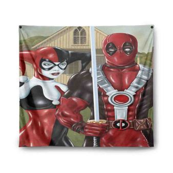 American Gothic Harley Quinn and Deadpool Tapestry Polyester Indoor Wall Home Decor
