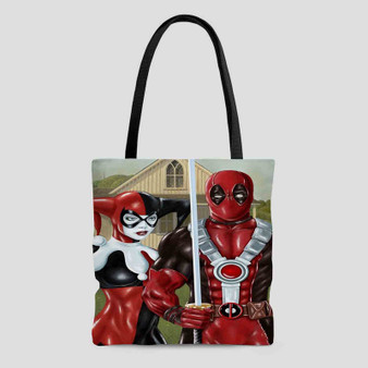 American Gothic Harley Quinn and Deadpool Tote Bag AOP With Cotton Handle