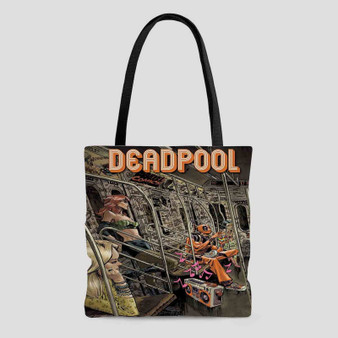 Deadpool on Train Tote Bag AOP With Cotton Handle