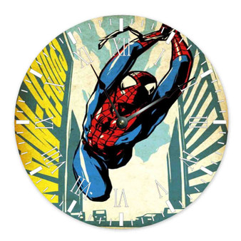 Comic Spiderman Wall Clock Round Non-ticking Wooden