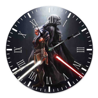 Darth Vader and Ahsoka Tano Wall Clock Round Non-ticking Wooden