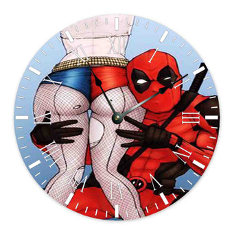Deadpool and Sexy Harley Quinn Wall Clock Round Non-ticking Wooden