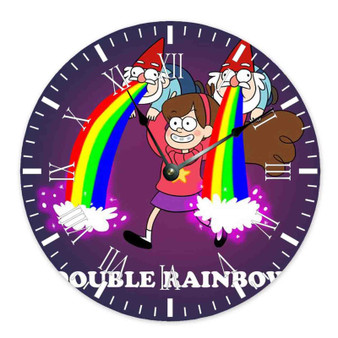 Double Rainbow Gravity Falls Wall Clock Round Non-ticking Wooden