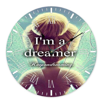I m a Dreamer Disney Tinkerbell Wall Clock Round Non-ticking Wooden