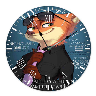 Judy and Nick Cover Models Zootopia Wall Clock Round Non-ticking Wooden