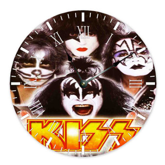 Kiss Band Art Wall Clock Round Non-ticking Wooden