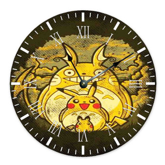 Pikachu Transform Totoro Wall Clock Round Non-ticking Wooden