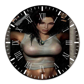 Sexy Lara Croft Wall Clock Round Non-ticking Wooden