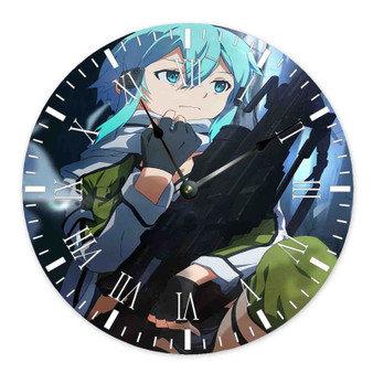 Sinon Sword Art Online Wall Clock Round Non-ticking Wooden