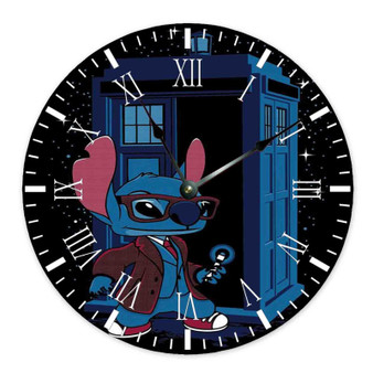 Stitch Doctor Who Wall Clock Round Non-ticking Wooden