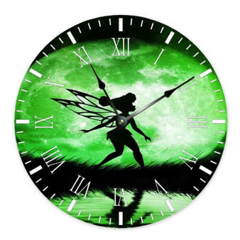 Tinkerbell Green Moon Wall Clock Round Non-ticking Wooden