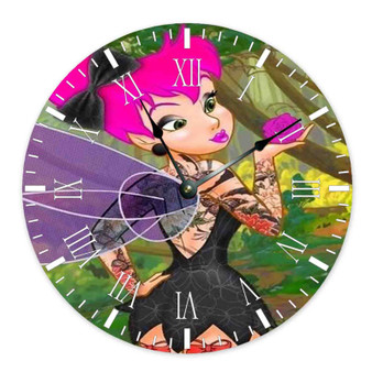 Tinkerbell Punk Disney Wall Clock Round Non-ticking Wooden