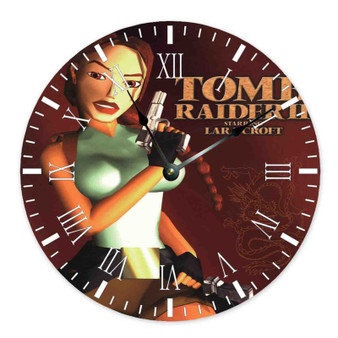 Tomb Raider Lara Croft Wall Clock Round Non-ticking Wooden