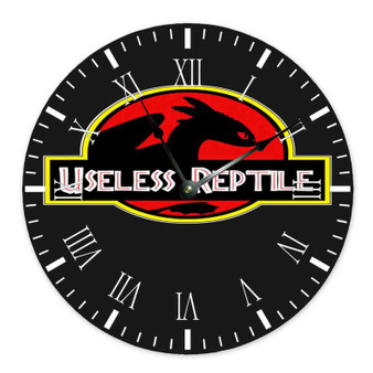 Toothless Useless Reptile Wall Clock Round Non-ticking Wooden
