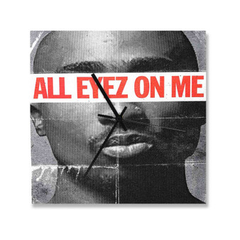 All Eyez On Me Wall Clock Square Wooden Silent Scaleless Black Pointers