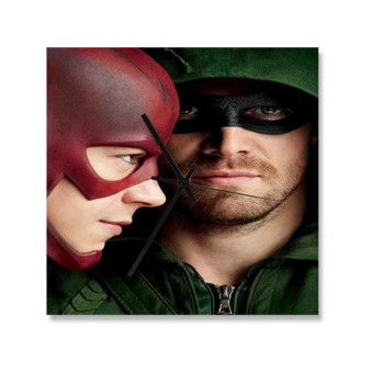 Arrow and The Flash Wall Clock Square Wooden Silent Scaleless Black Pointers