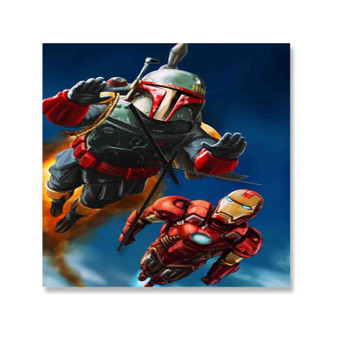 Boba Fett and Iron Man Wall Clock Square Wooden Silent Scaleless Black Pointers