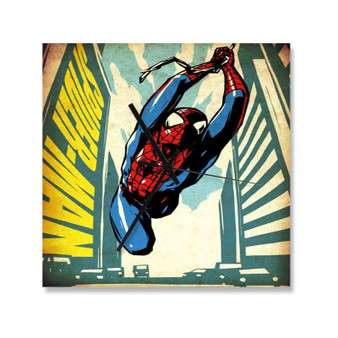 Comic Spiderman Wall Clock Square Wooden Silent Scaleless Black Pointers