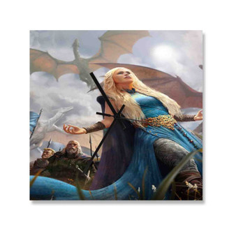 Daenerys Targaryen Game of Thrones Art Wall Clock Square Wooden Silent Scaleless Black Pointers