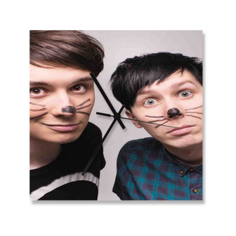 Dan and Phil Art Wall Clock Square Wooden Silent Scaleless Black Pointers