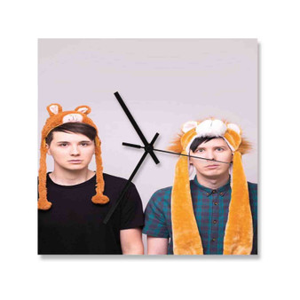 Dan And Phil Small Llama Wall Clock Square Wooden Silent Scaleless Black Pointers