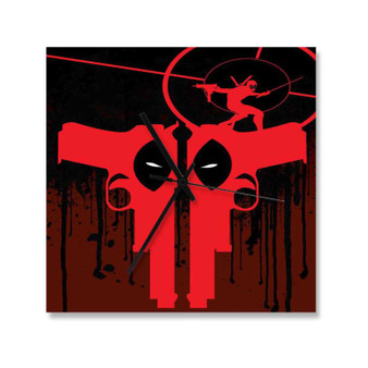 Deadpool Guns Wall Clock Square Wooden Silent Scaleless Black Pointers