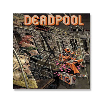Deadpool on Train Wall Clock Square Wooden Silent Scaleless Black Pointers