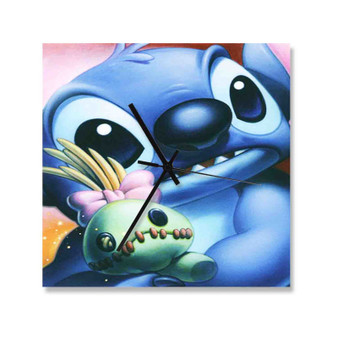 Disney Stitch Face Wall Clock Square Wooden Silent Scaleless Black Pointers