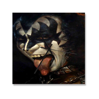 Gene Simmons Kiss Band Wall Clock Square Wooden Silent Scaleless Black Pointers
