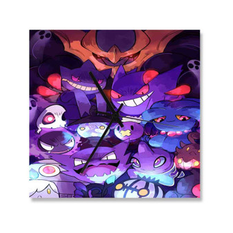 Gengar Pokemon Wall Clock Square Wooden Silent Scaleless Black Pointers