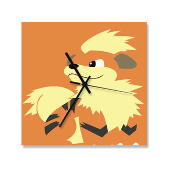 Growlithe Pokemon Wall Clock Square Wooden Silent Scaleless Black Pointers