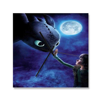 Hiccup and Toothless Wall Clock Square Wooden Silent Scaleless Black Pointers