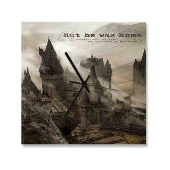 Hogwarts But He Was Home Wall Clock Square Wooden Silent Scaleless Black Pointers