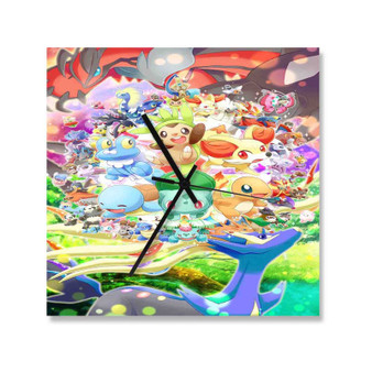 Kawaii Pokemon Wall Clock Square Wooden Silent Scaleless Black Pointers