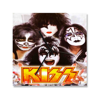 Kiss Band Art Wall Clock Square Wooden Silent Scaleless Black Pointers