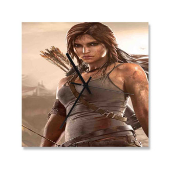 Lara Croft Tomb Raider Wall Clock Square Wooden Silent Scaleless Black Pointers