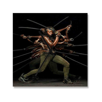 Michonne The Walking Dead Wall Clock Square Wooden Silent Scaleless Black Pointers